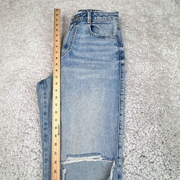 Zara Destroyed Knee High Waisted Straight Leg Jean Light wash - Picture 10 of 10